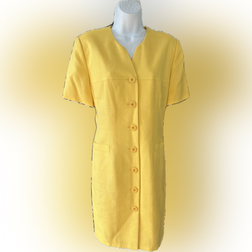 Vintage NWT Kasper Butter Yellow Short-Sleeve Button Dress